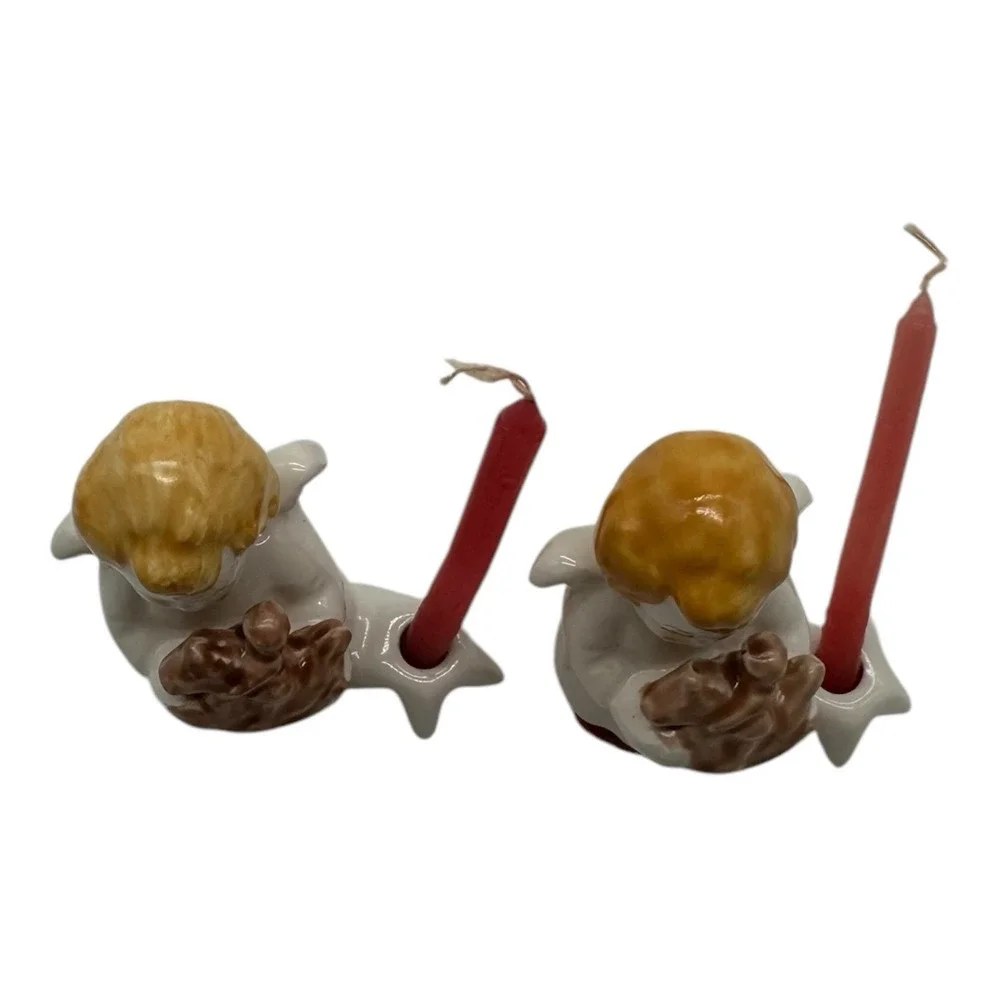 2 Vintage Goebel Christmas Candle Holders Angel w/ Toy Horse‎ 2.5